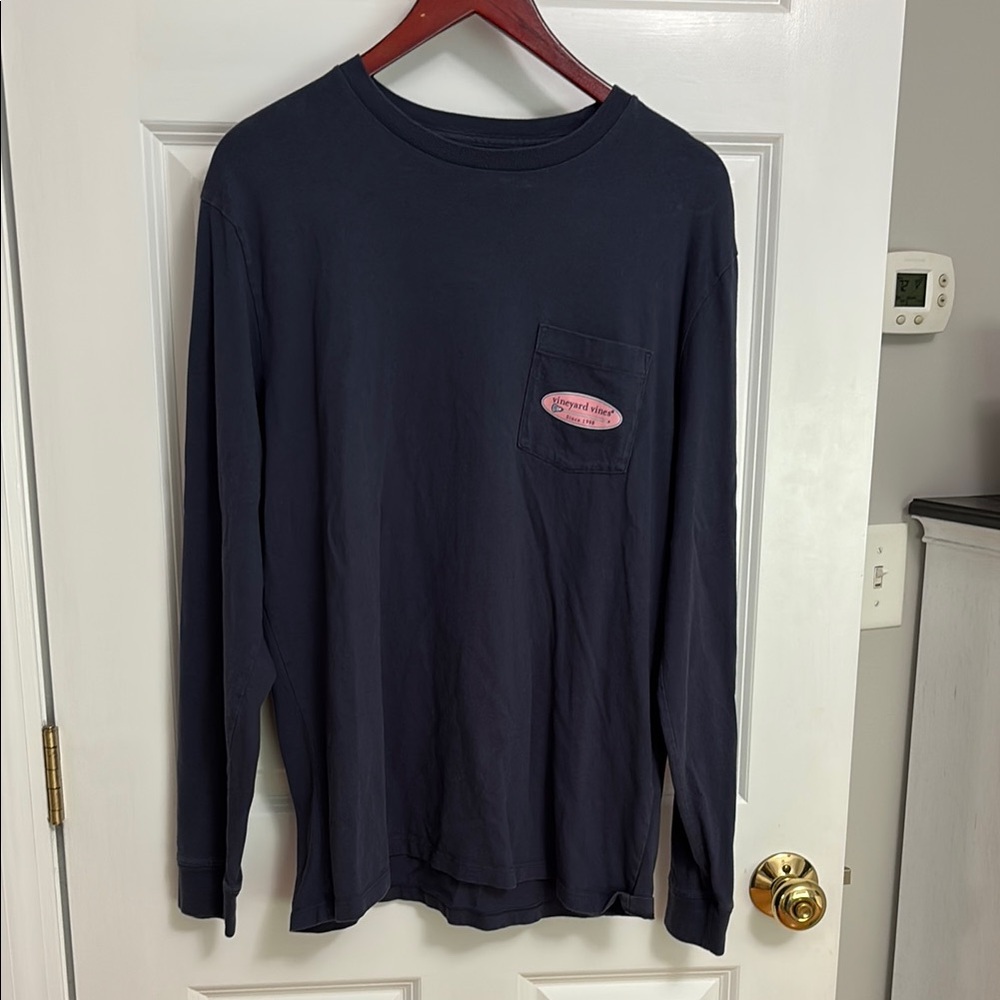 Vineyard Vines Navy Shirt with Pink Logo. Long sleeve tee